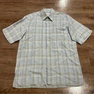 Ermenegildo Zegna Shirt Men’s Medium Linen Short Sleeve Button Spring Plaid